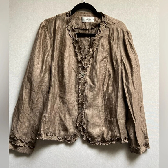 Marcona linen ruffled long sleeve lightweight jacket Sz 14 - Picture 4 of 16